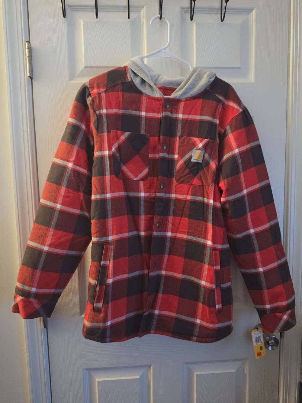 Carhartt Boy's Red Plaid Fleece Lined Hooded Jacket